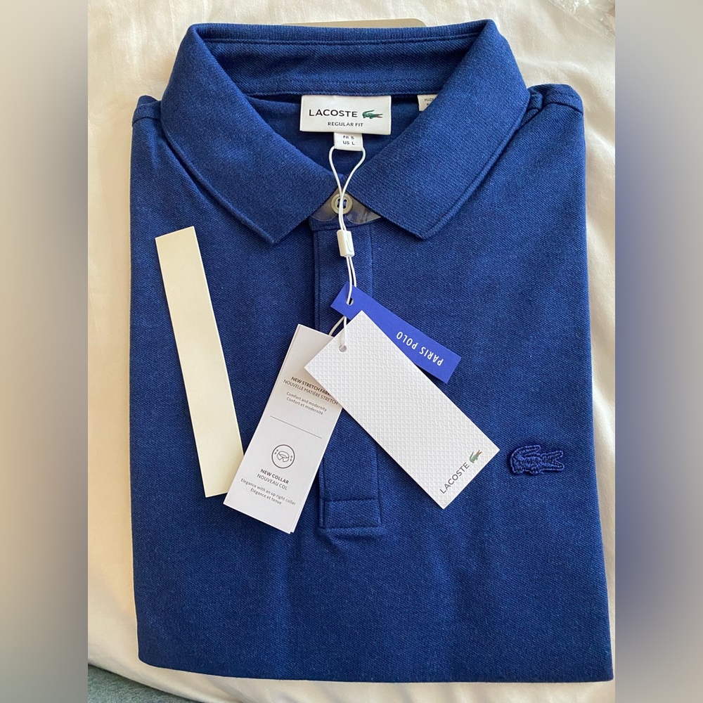 New with tags. LACOSTE POLO SHIRT/ MEN/BLUE/SIZE :L -5 AUTHENTIC MADE IN PERU